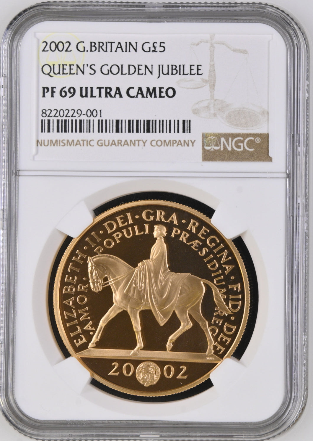 2002 GOLD PROOF £5 QUEEN'S GOLDEN JUBILEE (NGC) PF69 ULTRA CAMEO - NGC GOLD COINS - Cambridgeshire Coins