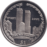 2002 ONE DOLLAR - 11TH SEPT 2001, LEST WE FORGET - WORLD COINS - Cambridgeshire Coins