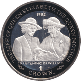 2002 SILVER ONE CROWN ISLE OF MAN QUEEN MOTHER CHRISTENING OF WILLIAM - SILVER WORLD COINS - Cambridgeshire Coins
