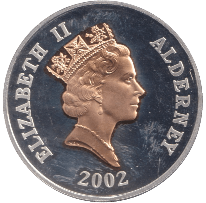 2002 SILVER PROOF FIVE POUNDS ALDERNEY - £5 Silver Proof - Cambridgeshire Coins