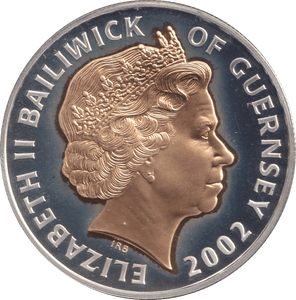 2002 SILVER PROOF FIVE POUNDS GUERNSEY - SILVER WORLD COINS - Cambridgeshire Coins