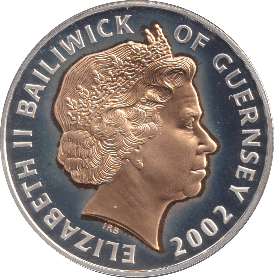 2002 SILVER PROOF FIVE POUNDS GUERNSEY - SILVER WORLD COINS - Cambridgeshire Coins