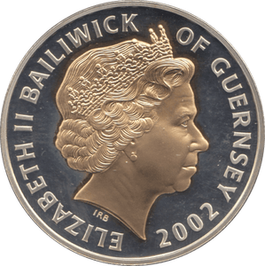 2002 SILVER PROOF FIVE POUNDS GUERNSEY - SILVER WORLD COINS - Cambridgeshire Coins