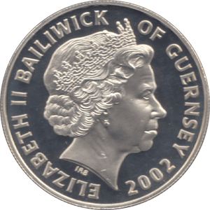 2002 SILVER PROOF FIVE POUNDS GUERNSEY - SILVER WORLD COINS - Cambridgeshire Coins