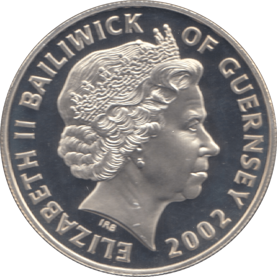 2002 SILVER PROOF FIVE POUNDS GUERNSEY - SILVER WORLD COINS - Cambridgeshire Coins