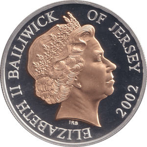 2002 SILVER PROOF FIVE POUNDS JERSEY - SILVER WORLD COINS - Cambridgeshire Coins