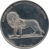 2002 SILVER PROOF TEN FRANCS BELGIAN CONGO - WORLD COINS - Cambridgeshire Coins