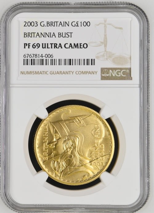 2003 £100 GOLD 1OZ BRITANNIA BUST ( NGC ) PF 69 ULTRA CAMEO - NGC GOLD COINS - Cambridgeshire Coins