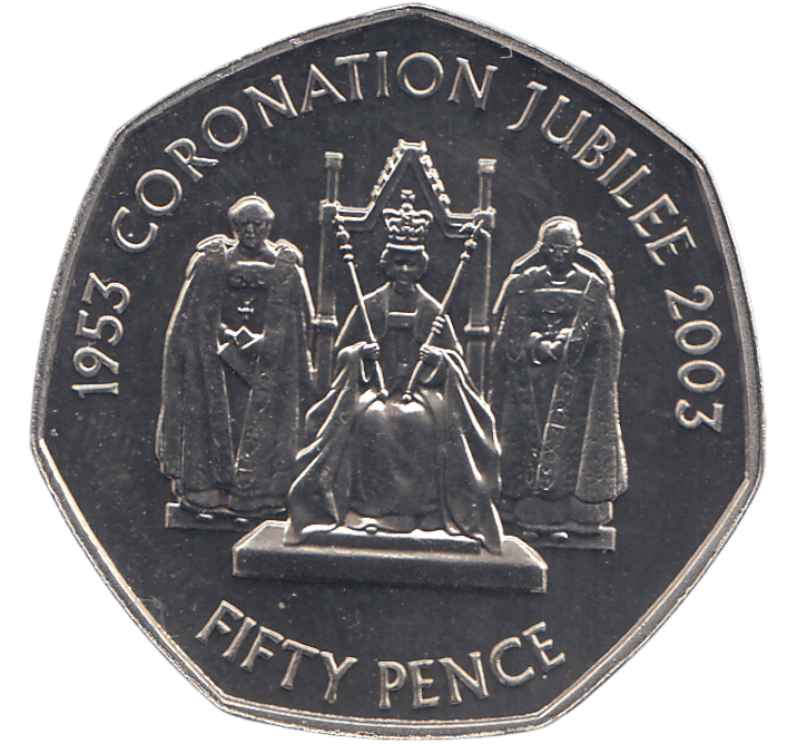 2003 50P QUEEN CORONATION JUBILEE ( BU ) - SILVER WORLD COINS - Cambridgeshire Coins