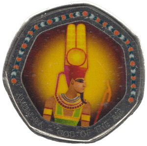 2003 50P SHAPED MEDALLION AMUN - RA - GOD OF THE AIR DISCOVERIES OF EGYPT - 50P SHAPED COIN - Cambridgeshire Coins