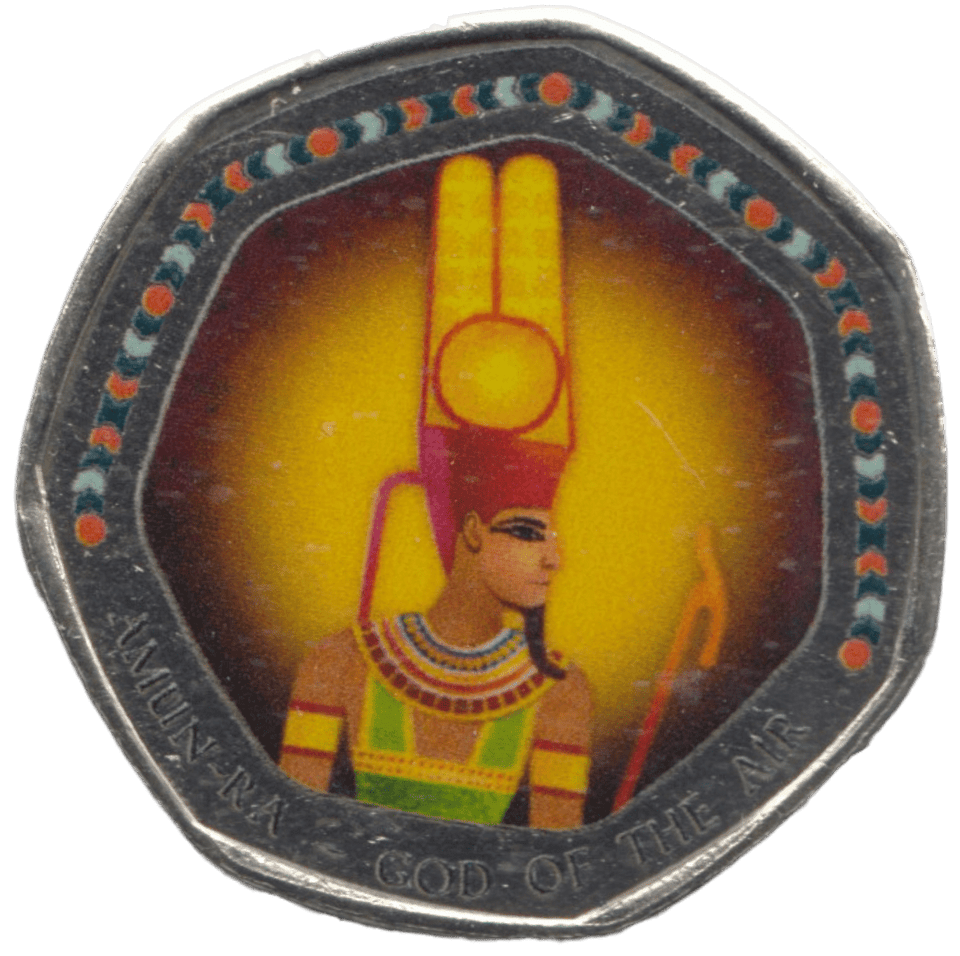 2003 50P SHAPED MEDALLION AMUN - RA - GOD OF THE AIR DISCOVERIES OF EGYPT - 50P SHAPED COIN - Cambridgeshire Coins
