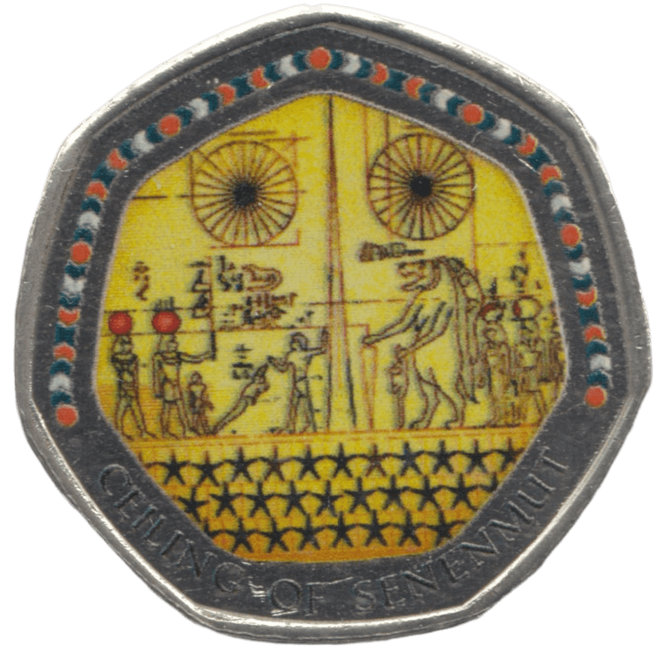 2003 50P SHAPED MEDALLION CEILING OF SENENMUT DISCOVERIES OF EGYPT - 50P SHAPED COIN - Cambridgeshire Coins