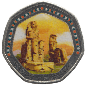 2003 50P SHAPED MEDALLION COLLOSI OF MEMNON FINDS THE STEP DISCOVERIES OF EGYPT - 50P SHAPED COIN - Cambridgeshire Coins