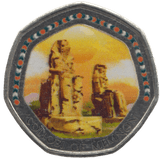 2003 50P SHAPED MEDALLION COLLOSI OF MEMNON FINDS THE STEP DISCOVERIES OF EGYPT - 50P SHAPED COIN - Cambridgeshire Coins