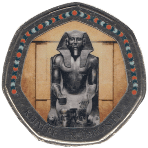 2003 50P SHAPED MEDALLION KHAFRE ENTHRONED DISCOVERIES OF EGYPT - 50P SHAPED COIN - Cambridgeshire Coins