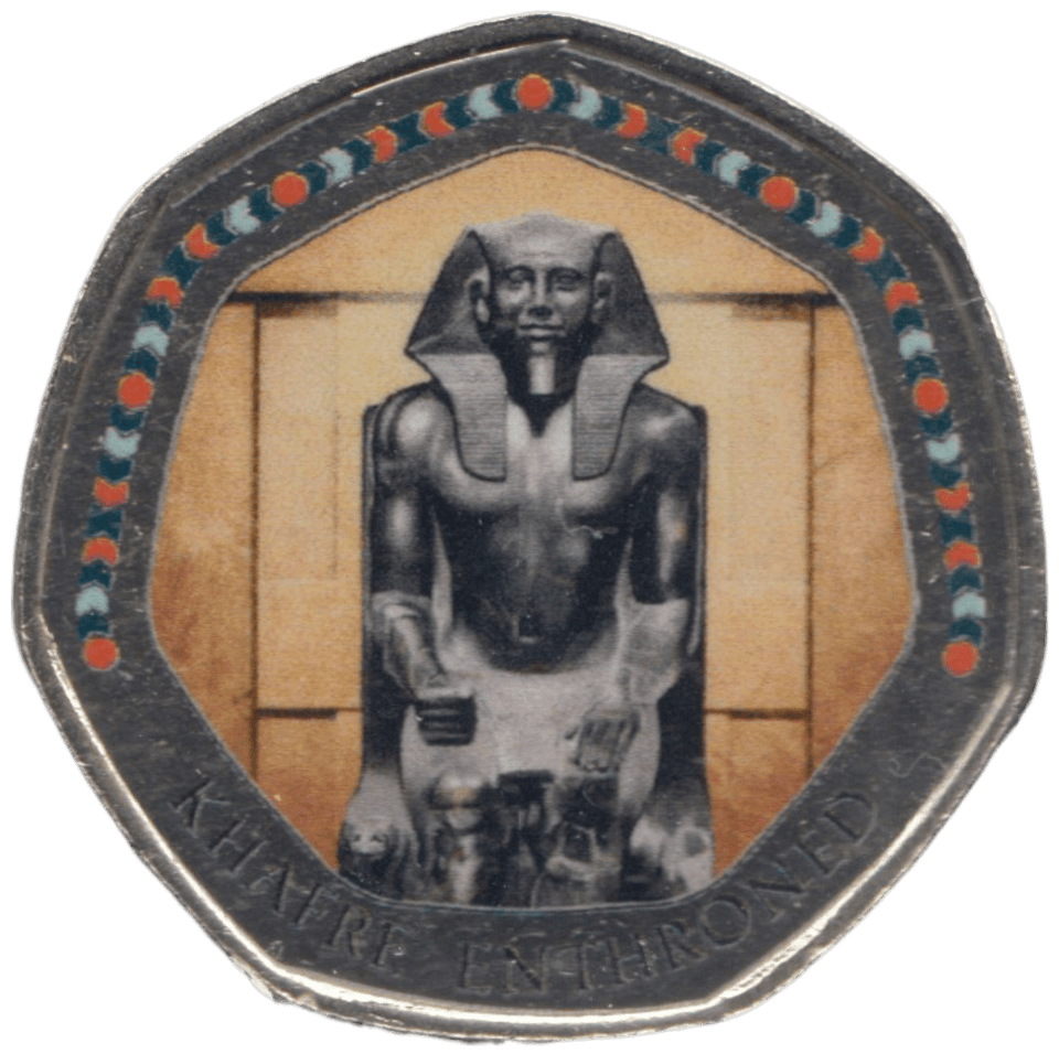 2003 50P SHAPED MEDALLION KHAFRE ENTHRONED DISCOVERIES OF EGYPT - 50P SHAPED COIN - Cambridgeshire Coins