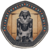 2003 50P SHAPED MEDALLION KHAFRE ENTHRONED DISCOVERIES OF EGYPT - 50P SHAPED COIN - Cambridgeshire Coins