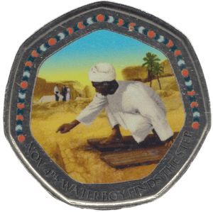 2003 50P SHAPED MEDALLION NOV 4TH: WATERBOY FINDS THE STEP DISCOVERIES OF EGYPT - 50P SHAPED COIN - Cambridgeshire Coins
