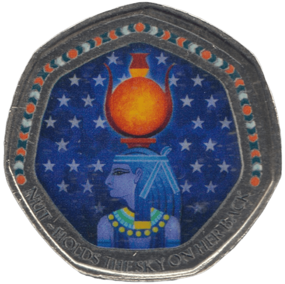 2003 50P SHAPED MEDALLION NUT - HOLDS THE SKY ON HER BACK DISCOVERIES OF EGYPT - 50P SHAPED COIN - Cambridgeshire Coins