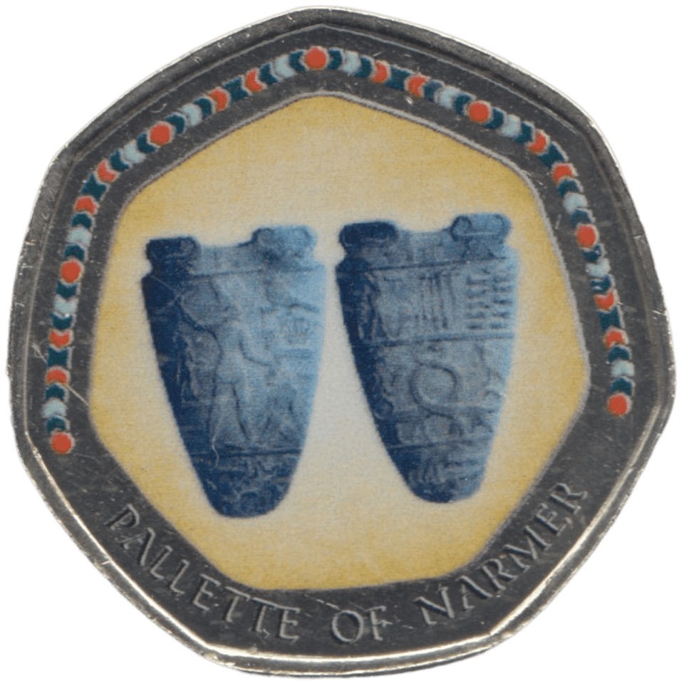 2003 50P SHAPED MEDALLION PALETTE OF NARMER DISCOVERIES OF EGYPT - 50P SHAPED COIN - Cambridgeshire Coins