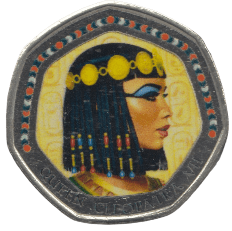 2003 50P SHAPED MEDALLION QUEEN CLEOPATRA VII DISCOVERIES OF EGYPT - 50P SHAPED COIN - Cambridgeshire Coins