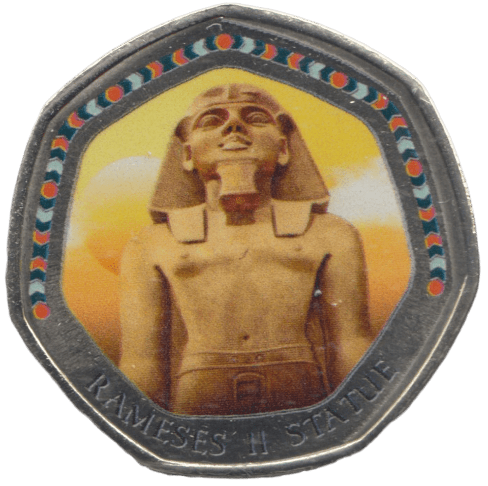 2003 50P SHAPED MEDALLION RAMSES II STATUE DISCOVERIES OF EGYPT - 50P SHAPED COIN - Cambridgeshire Coins