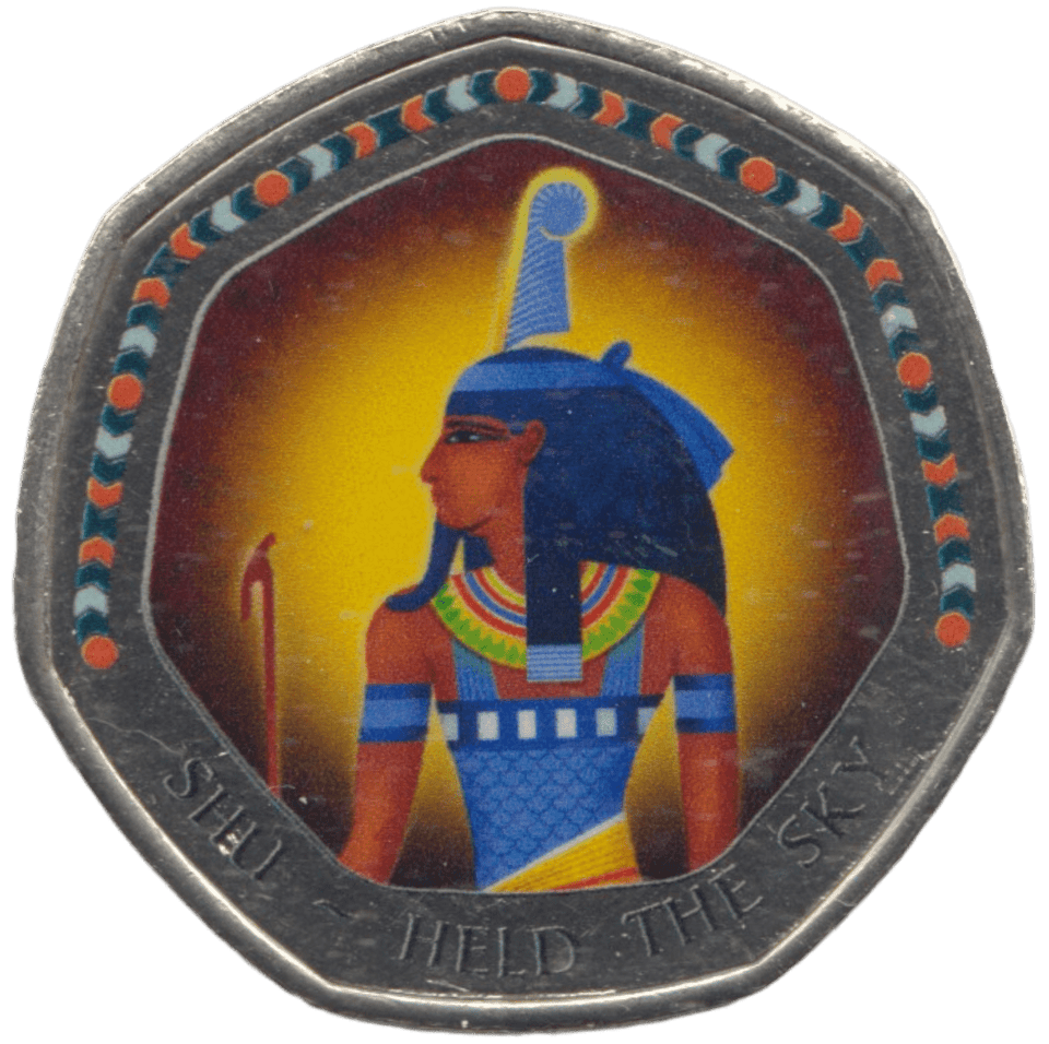 2003 50P SHAPED MEDALLION SHU - HELD THE SKY DISCOVERIES OF EGYPT - 50P SHAPED COIN - Cambridgeshire Coins