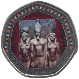 2003 50P SHAPED MEDALLION STATUE OF MENKAURE DISCOVERIES OF EGYPT - 50P SHAPED COIN - Cambridgeshire Coins