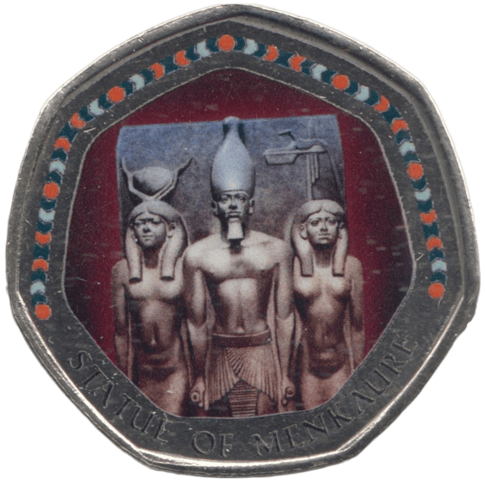 2003 50P SHAPED MEDALLION STATUE OF MENKAURE DISCOVERIES OF EGYPT - 50P SHAPED COIN - Cambridgeshire Coins