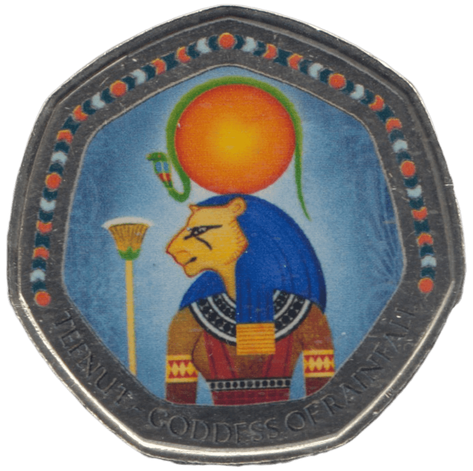 2003 50P SHAPED MEDALLION TEFNUT - GODDESS OF RAINFALL DISCOVERIES OF EGYPT - 50P SHAPED COIN - Cambridgeshire Coins