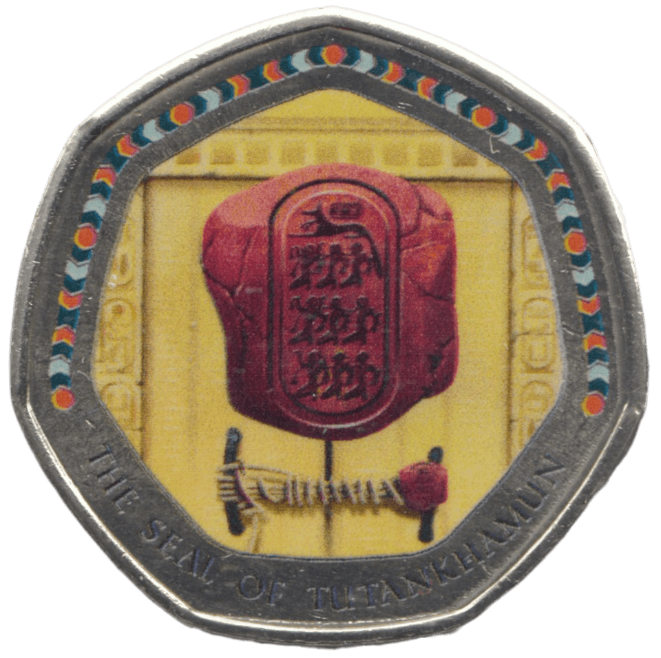 2003 50P SHAPED MEDALLION THE SEAL OF TUTANKHAMUN DISCOVERIES OF EGYPT - 50P SHAPED COIN - Cambridgeshire Coins