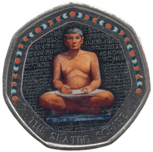 2003 50P SHAPED MEDALLION THE SEATED SCRIBE DISCOVERIES OF EGYPT - 50P SHAPED COIN - Cambridgeshire Coins