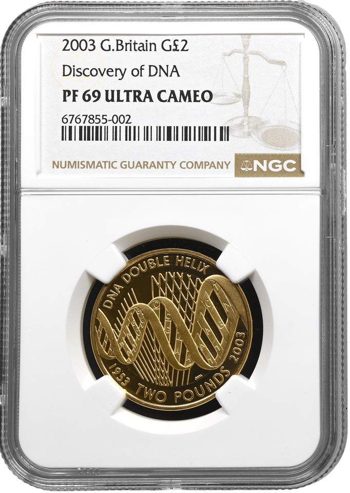 2003 GOLD PROOF £2 DISCOVERY OF DNA NGC PF 69 ULTRA CAMEO - NGC GOLD £2 - Cambridgeshire Coins