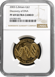 2003 GOLD PROOF £2 DISCOVERY OF DNA NGC PF 69 ULTRA CAMEO - NGC GOLD £2 - Cambridgeshire Coins