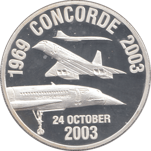 2003 SILVER PROOF CONCORDE LAST SCHEDULED FLIGHT COMMEMORATIVE MEDALLION - SILVER WORLD COINS - Cambridgeshire Coins
