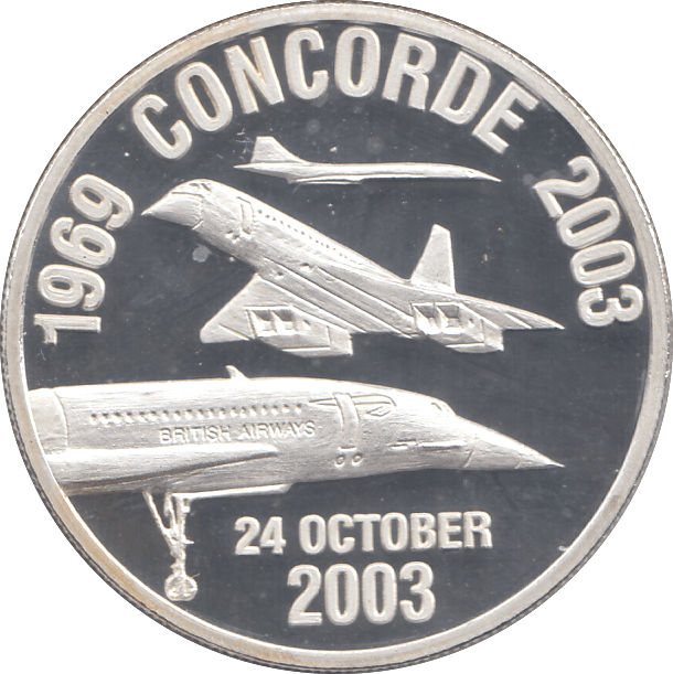 2003 SILVER PROOF CONCORDE LAST SCHEDULED FLIGHT COMMEMORATIVE MEDALLION - SILVER WORLD COINS - Cambridgeshire Coins