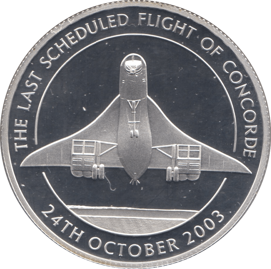 2003 SILVER PROOF CONCORDE LAST SCHEDULED PFLIGHT COMMEMORATIVE MEDAL - SILVER WORLD COINS - Cambridgeshire Coins