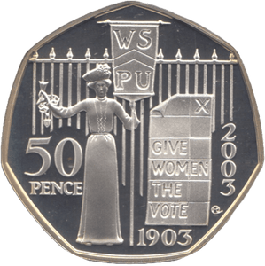 2003 SILVER PROOF FIFTY PENCE SUFFRAGETTE - SILVER WORLD COINS - Cambridgeshire Coins