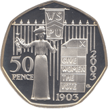 2003 SILVER PROOF FIFTY PENCE SUFFRAGETTE - SILVER WORLD COINS - Cambridgeshire Coins