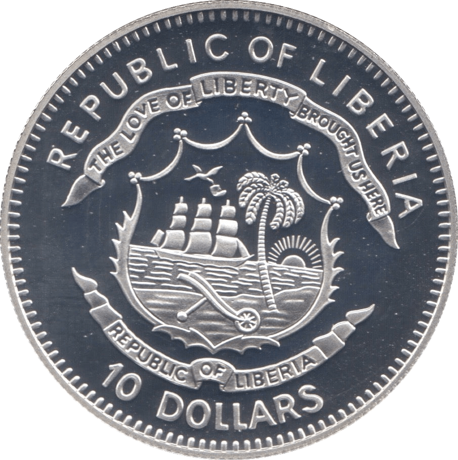 2003 SILVER PROOF TEN DOLLARS LIBERIA - SILVER WORLD COINS - Cambridgeshire Coins