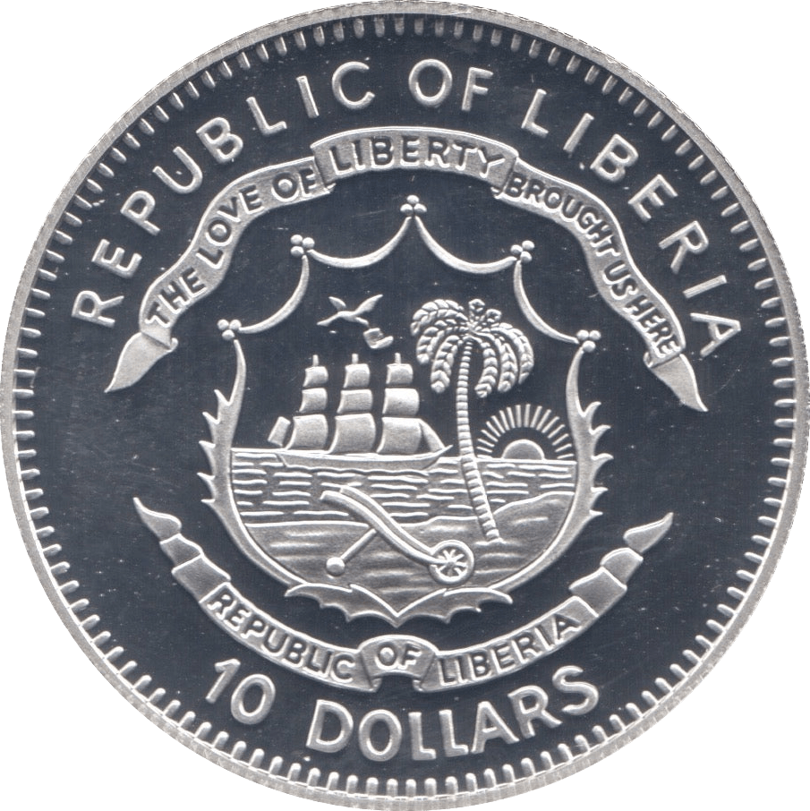 2003 SILVER PROOF TEN DOLLARS LIBERIA - SILVER WORLD COINS - Cambridgeshire Coins