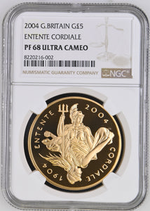 2004 GOLD FIVE POUND ENTENTE CORDIALE PF 68 ULTRA CAMEO - NGC GOLD COINS - Cambridgeshire Coins
