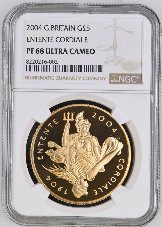 2004 GOLD FIVE POUND ENTENTE CORDIALE PF 68 ULTRA CAMEO - NGC GOLD COINS - Cambridgeshire Coins