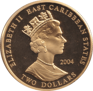 2004 GOLD PLATED 2 DOLLAR EAST CARIBBEAN STATES SIR JOHN FISHER - WORLD COINS - Cambridgeshire Coins