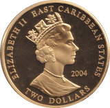 2004 GOLD PLATED 2 DOLLAR EAST CARIBBEAN STATES SIR JOHN FISHER - WORLD COINS - Cambridgeshire Coins
