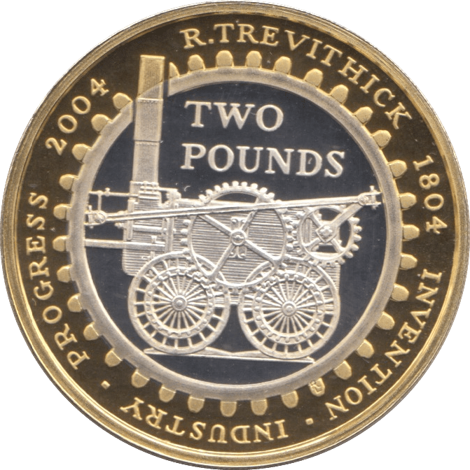 2004 SILVER PROOF TREVITHICK STEAM ENGINE TWO POUNDS - SILVER WORLD COINS - Cambridgeshire Coins
