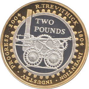 2004 SILVER PROOF TREVITHICK STEAM ENGINE TWO POUNDS - SILVER WORLD COINS - Cambridgeshire Coins