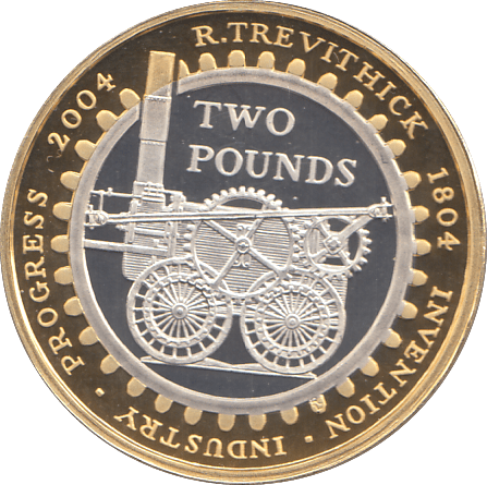 2004 SILVER PROOF TREVITHICK STEAM ENGINE TWO POUNDS - SILVER WORLD COINS - Cambridgeshire Coins
