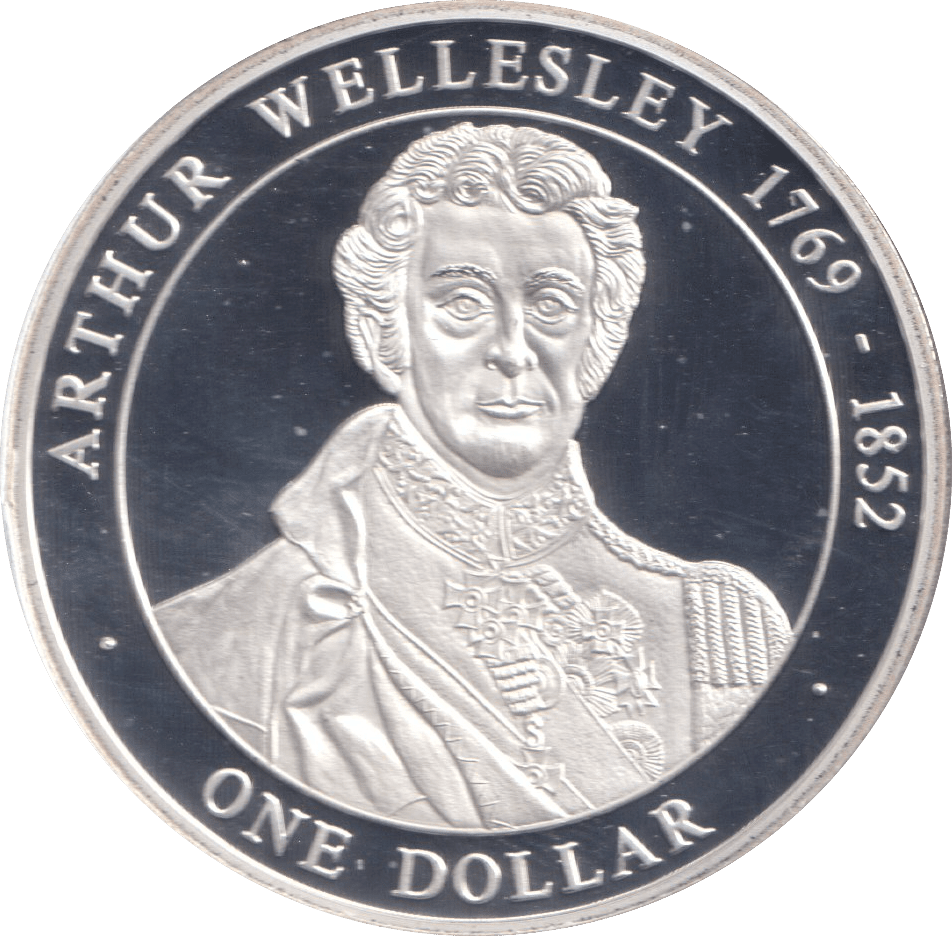 2005 50% SILVER ONE DOLLAR ARTHUR WELLESLEY 1769 - 1852 ( PROOF ) - SILVER WORLD COINS - Cambridgeshire Coins
