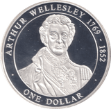 2005 50% SILVER ONE DOLLAR ARTHUR WELLESLEY 1769 - 1852 ( PROOF ) - SILVER WORLD COINS - Cambridgeshire Coins